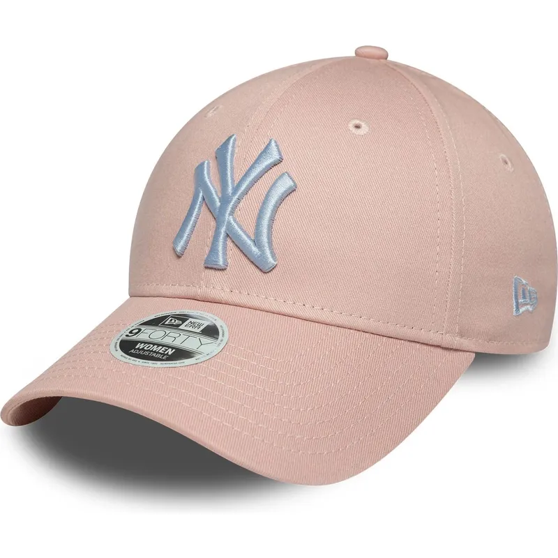 rosa-verstellbare-curved-cap-fur-damen-mit-weissem-logo-9forty-league-essential-der-new-york-yankees-mlb-von-new-era