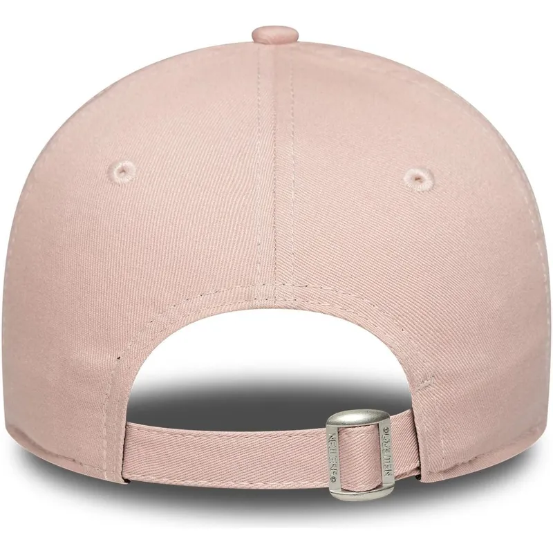 rosa-verstellbare-curved-cap-fur-damen-mit-weissem-logo-9forty-league-essential-der-new-york-yankees-mlb-von-new-era