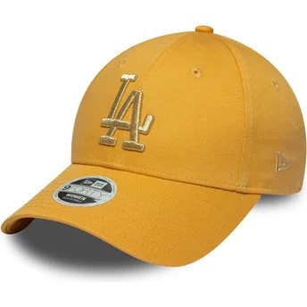 New Era Curved Brim Women 9FORTY Metallic Logo Los Angeles Dodgers MLB Yellow Adjustable Cap