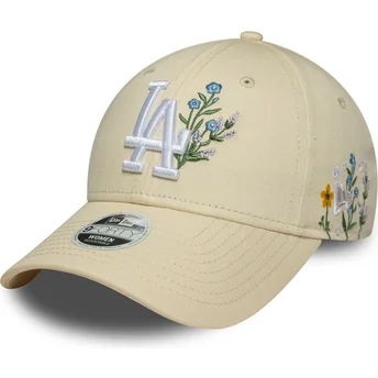 New Era Curved Brim Women 9FORTY Floral Icon Los Angeles Dodgers MLB Beige Adjustable Cap
