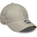 beige-gebogene-verstellbare-damenkappe-9forty-woven-der-new-york-yankees-mlb-von-new-era