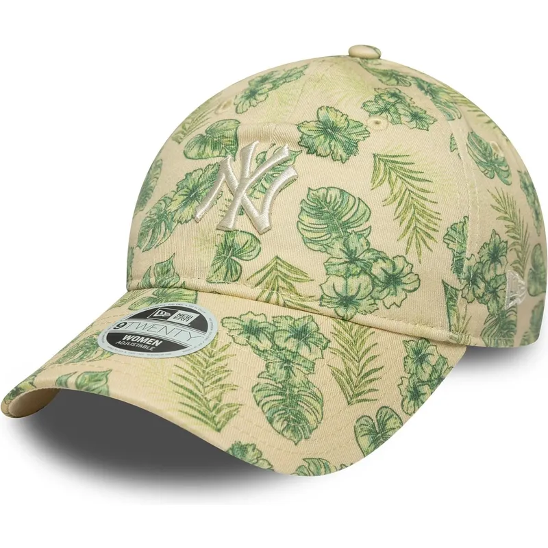 new-era-new-york-yankees-mlb-9twenty-all-over-print-tropical-beige-justerbar-kvindekasket-med-buet-skygge