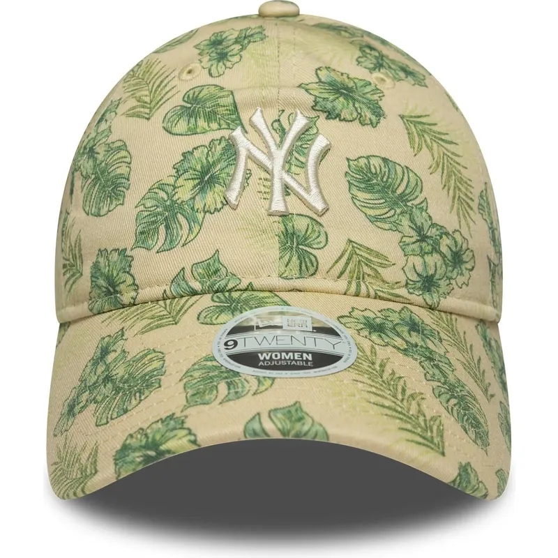 buet-beige-justerbar-kasket-til-kvinder-9twenty-all-over-print-tropical-fra-new-york-yankees-mlb-fra-new-era