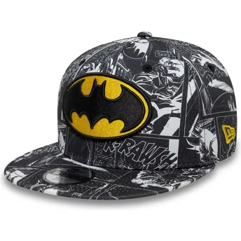Casquette plate noire snapback pour enfant 9FIFTY All Over Print Batman DC Comics New Era