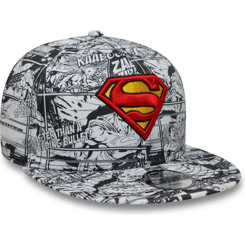 shapka-ploska-cherna-snapbek-za-deca-9fifty-all-over-print-na-superman-dc-comics-ot-new-era