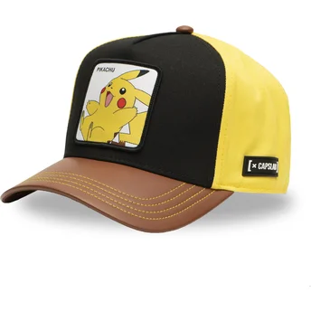 Capslab Pokémon Pikachu PMK6 Snapback-Kappe mit gebogenem Schirm in Schwarz, Gelb und Braun