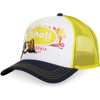 Von Dutch x Schott NYC PATCH weiße, gelbe und schwarze Trucker-Kappe