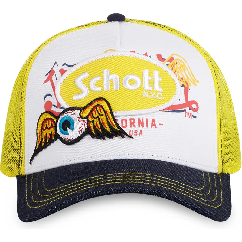 hvid-gul-og-sort-trucker-kasket-patch-fra-von-dutch-x-schott-nyc
