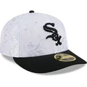 weisse-und-schwarze-flache-fitted-kappe-59fifty-day-low-profile-der-chicago-white-sox-mlb-von-new-era