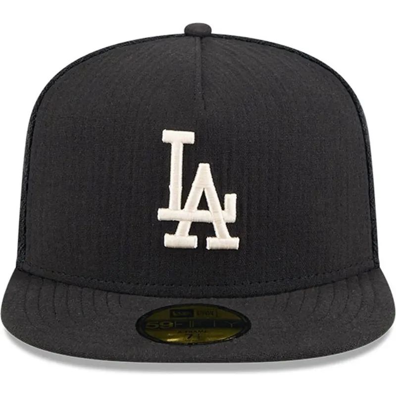 schwarze-enganliegende-flat-cap-59fifty-day-a-frame-der-los-angeles-dodgers-mlb-von-new-era