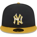casquette-plate-noire-et-jaune-ajustee-avec-logo-dore-59fifty-day-new-york-yankees-mlb-new-era
