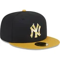 casquette-plate-noire-et-jaune-ajustee-avec-logo-dore-59fifty-day-new-york-yankees-mlb-new-era