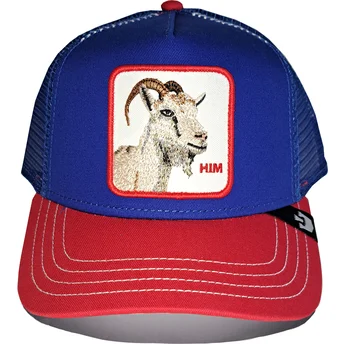 Goorin Bros. Him Goat Fab Farm blaue und rote Trucker-Kappe mit Ziege.