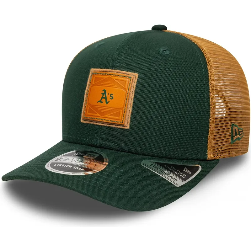 shapka-izvita-traker-zelena-snapbek-9seventy-stretch-snap-debossed-na-oakland-athletics-mlb-ot-new-era