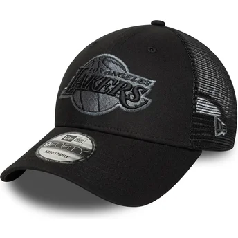 Schwarze verstellbare Trucker-Kappe mit grauem Logo 9FORTY der Los Angeles Lakers NBA von New Era