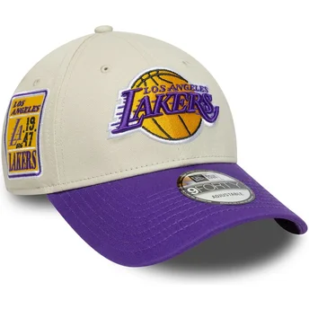 New Era Curved Brim 9FORTY Contrast Patch Los Angeles Lakers NBA Beige and Purple Adjustable Cap