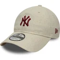 verstellbare-beige-9twenty-leinen-kappe-mit-gebogenem-schirm-von-new-york-yankees-mlb-von-new-era