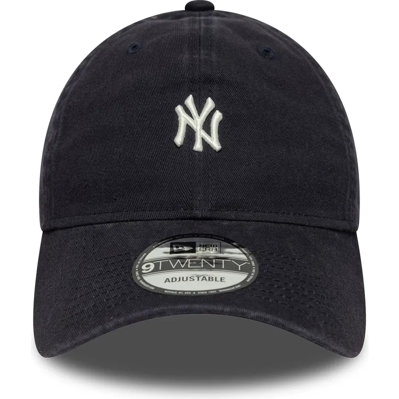 marineblaue-verstellbare-curved-cap-9twenty-mini-logo-washed-der-new-york-yankees-mlb-von-new-era