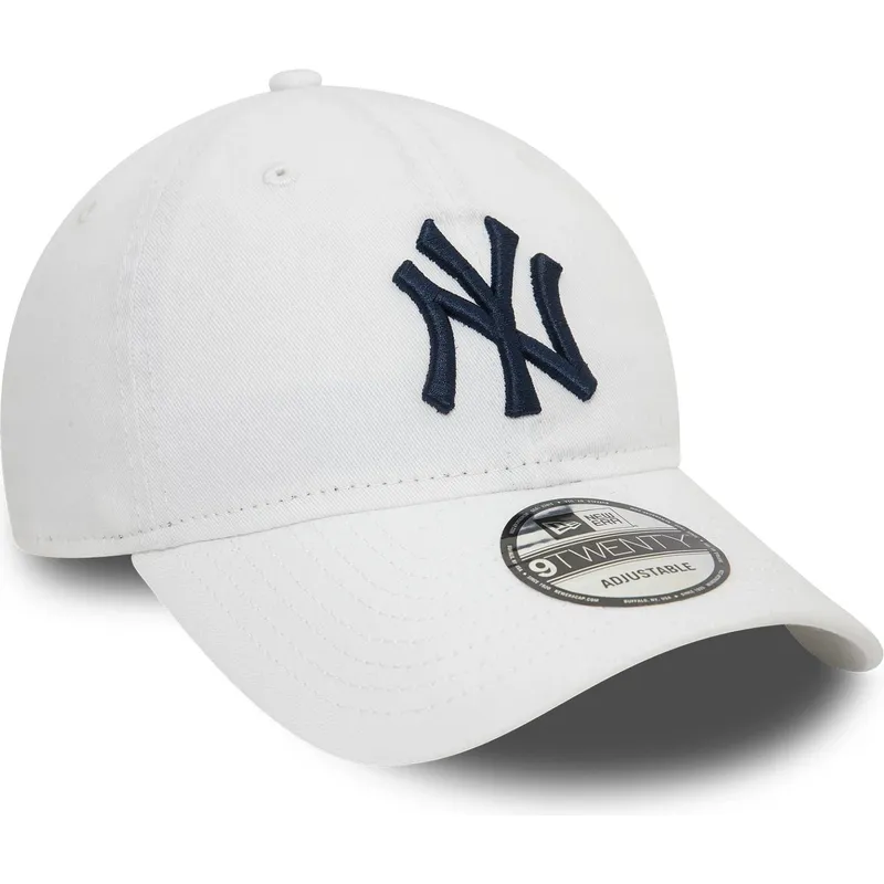 hvid-justerbar-buet-kasket-med-blat-logo-9twenty-core-classic-fra-new-york-yankees-mlb-fra-new-era