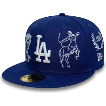 Blaue, angepasste 59FIFTY Mythical Flat Cap der Los Angeles Dodgers MLB von New Era