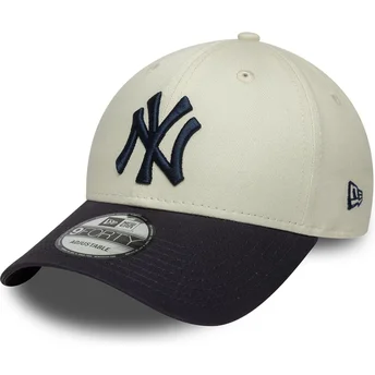 Casquette courbée beige et bleue marine ajustable 9FORTY Side Script New York Yankees MLB New Era