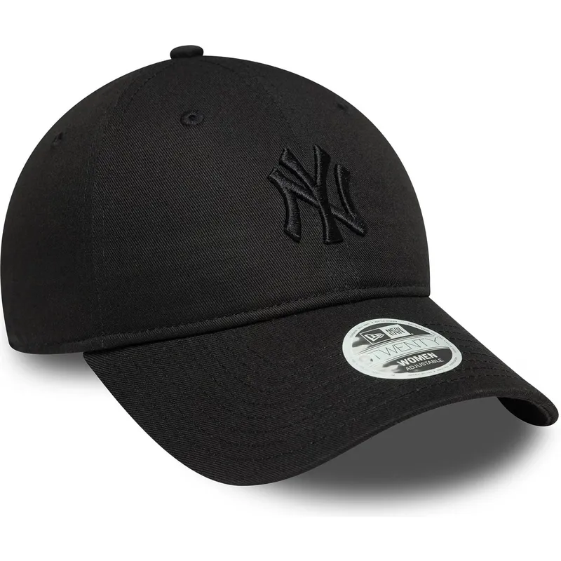sort-justerbar-kvindekasket-med-buet-skygge-og-sort-new-york-yankees-mlb-logo-9twenty-bow-back-fra-new-era