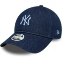 verstellbare-damenkappe-mit-gebogenem-schirm-in-marineblau-9twenty-denim-der-new-york-yankees-mlb-von-new-era