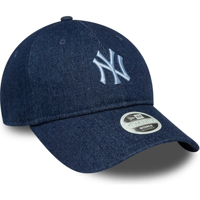 marinebla-justerbar-buet-kasket-til-kvinder-9twenty-denim-fra-new-york-yankees-mlb-fra-new-era