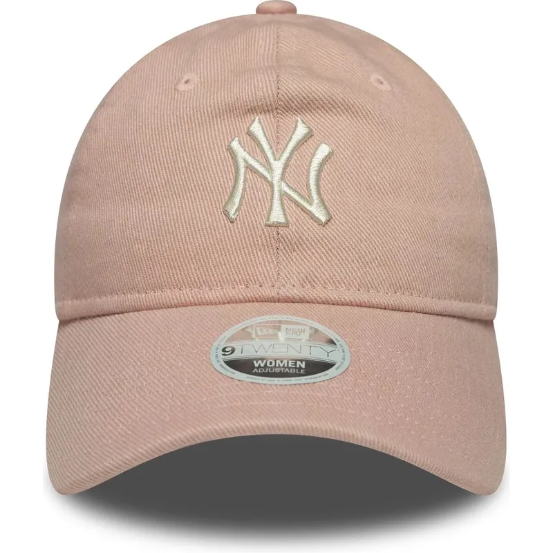 new-york-yankees-mlb-new-era-9twenty-dye-denim-justerbar-lyserod-kvindekasket-med-buet-skygge
