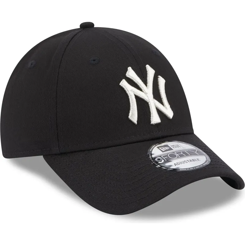 new-era-new-york-yankees-mlb-9forty-metallic-logo-sort-justerbar-kvindekasket-med-buet-skygge