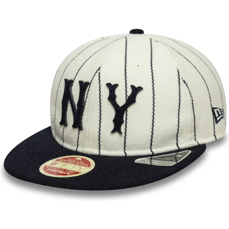 beige-und-marineblaue-verstellbare-flache-kappe-9fifty-retro-crown-heritage-der-new-york-yankees-mlb-von-new-era