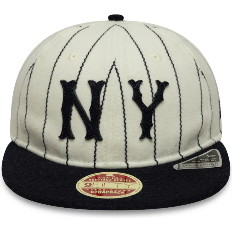 beige-og-marinebla-justerbar-9fifty-retro-crown-heritage-kasket-fra-new-york-yankees-mlb-fra-new-era