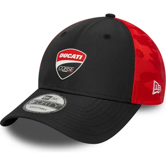 Verstellbare 9FORTY Kappe mit gebogenem Schirm in Schwarz und Rot, Ducati Motor MotoGP Logo von New Era