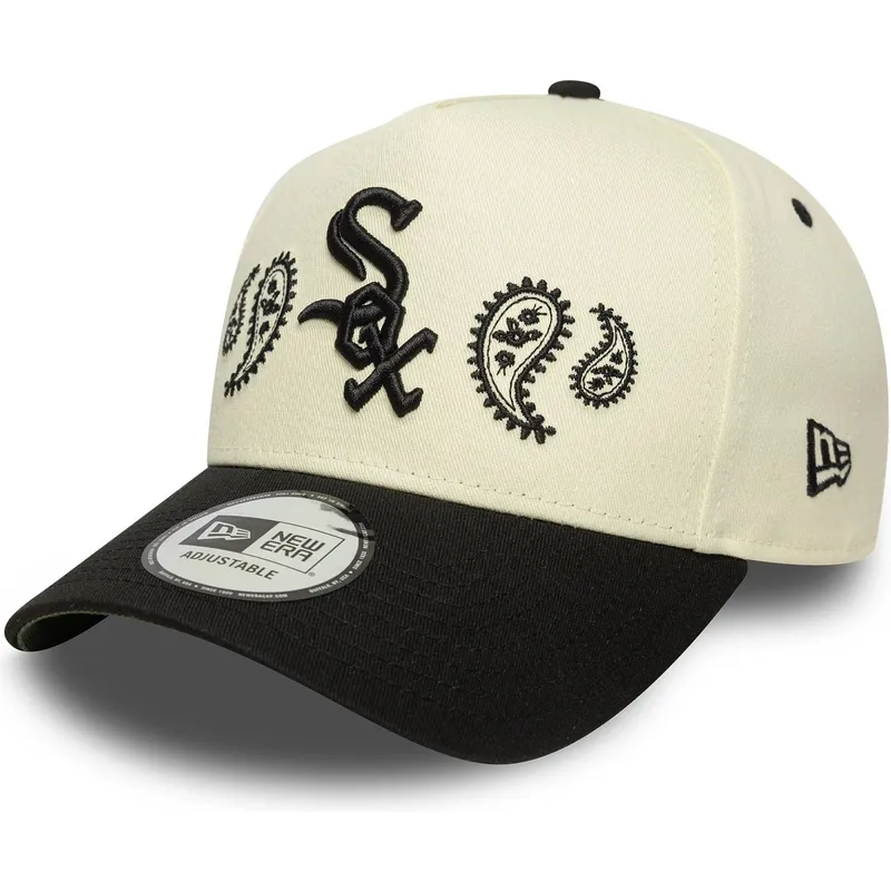 beige-und-schwarze-gebogene-kappe-snapback-a-frame-paisley-von-chicago-white-sox-mlb-von-new-era