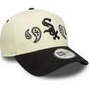 beige-und-schwarze-gebogene-kappe-snapback-a-frame-paisley-von-chicago-white-sox-mlb-von-new-era