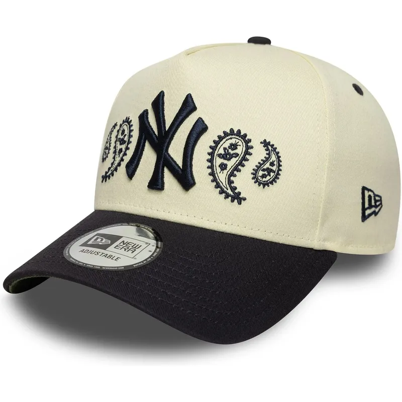 gebogene-beige-und-marineblaue-snapback-kappe-a-frame-paisley-von-new-york-yankees-mlb-von-new-era