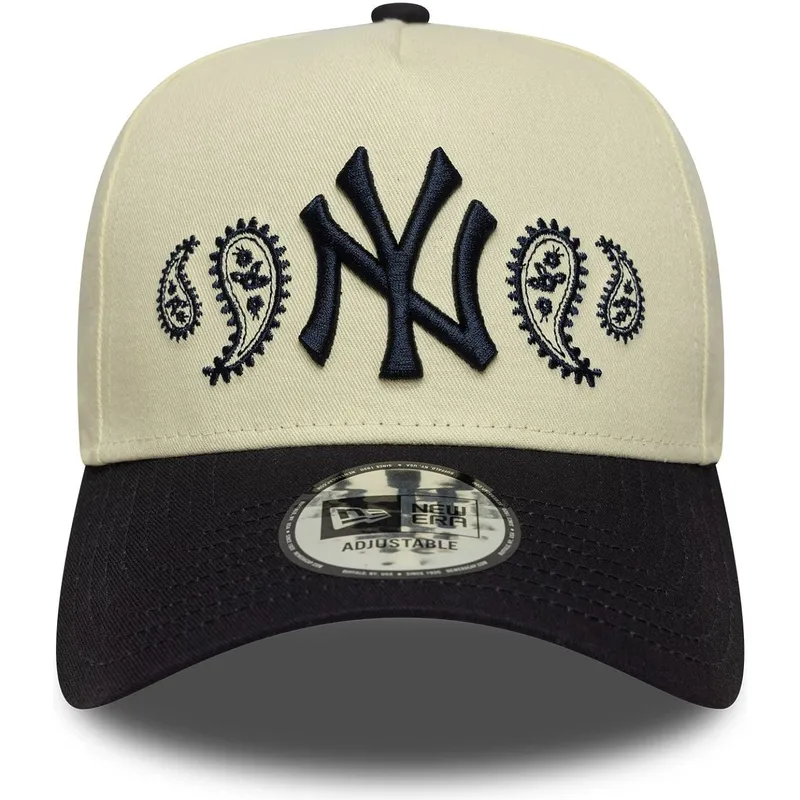 gebogene-beige-und-marineblaue-snapback-kappe-a-frame-paisley-von-new-york-yankees-mlb-von-new-era