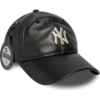 New York Yankees MLB New Era 9TWENTY justerbar sort læder cap med buet skygge