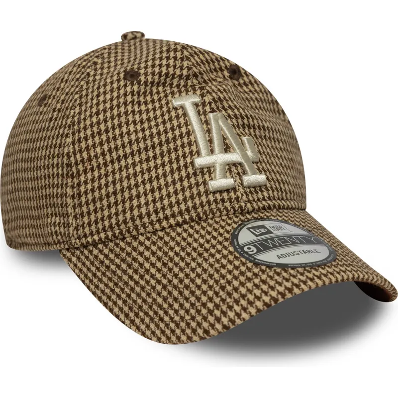 verstellbare-braune-9twenty-houndstooth-kappe-der-los-angeles-dodgers-mlb-von-new-era