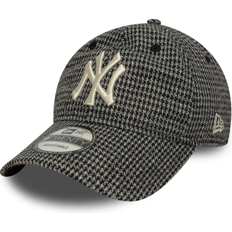shapka-izvita-cherna-reguliruem-9twenty-houndstooth-na-new-york-yankees-mlb-ot-new-era
