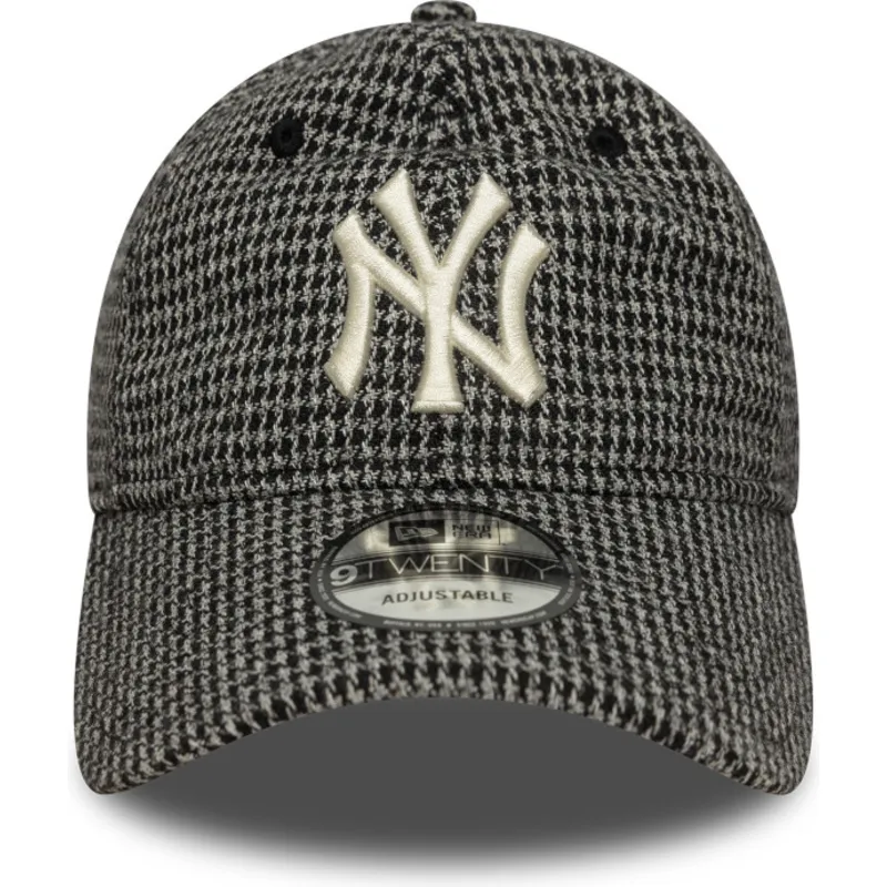 shapka-izvita-cherna-reguliruem-9twenty-houndstooth-na-new-york-yankees-mlb-ot-new-era