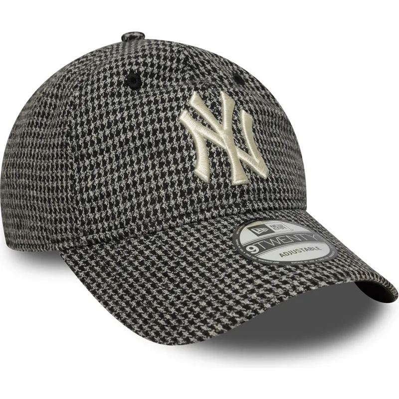 shapka-izvita-cherna-reguliruem-9twenty-houndstooth-na-new-york-yankees-mlb-ot-new-era