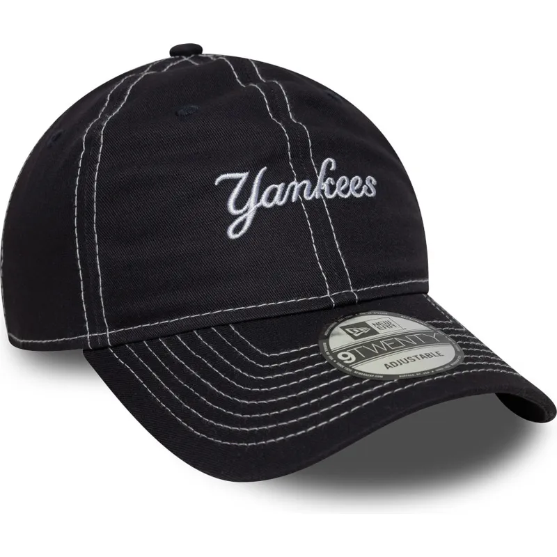 marinebla-justerbar-kurvet-kasket-9twenty-contrast-stitch-fra-new-york-yankees-mlb-fra-new-era