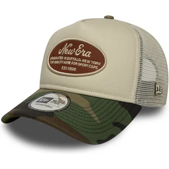 New Era multifarvet trucker-kasket med A Frame og camo oval patch