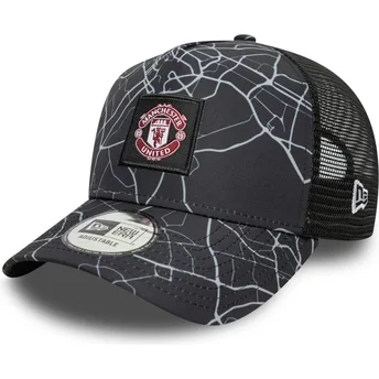 Gorra trucker negra A Frame All Over Print de Manchester United Football Club Premier League de New Era