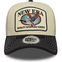 new-era-a-frame-animal-patch-trucker-cap-in-beige-und-marineblau-mit-entenmotiv