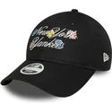 9forty-floral-script-new-york-yankees-mlb-damen-verstellbare-schwarze-curved-cap-von-new-era