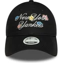 9forty-floral-script-new-york-yankees-mlb-damen-verstellbare-schwarze-curved-cap-von-new-era