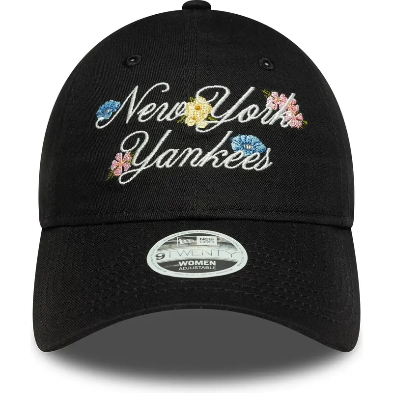 new-era-new-york-yankees-mlb-9forty-floral-script-sort-justerbar-kvindekasket-med-buet-skygge