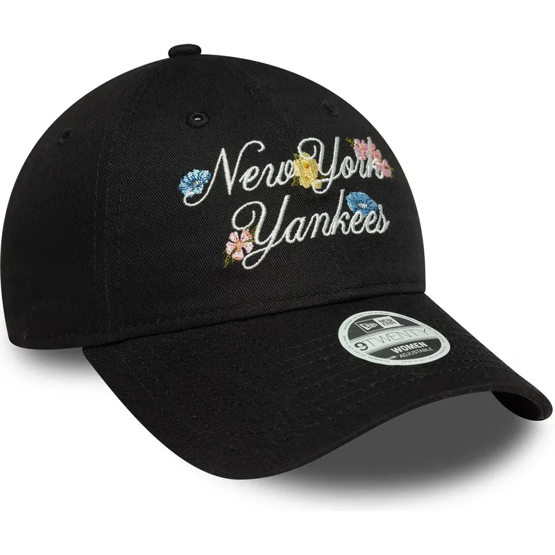 new-era-new-york-yankees-mlb-9forty-floral-script-sort-justerbar-kvindekasket-med-buet-skygge